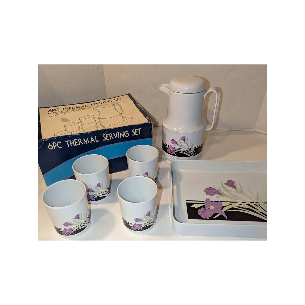 NIB Vintage Unused Phoenix 6 Pc. Thermal Serving Set, Carafe, 4 Tumblers & Tray